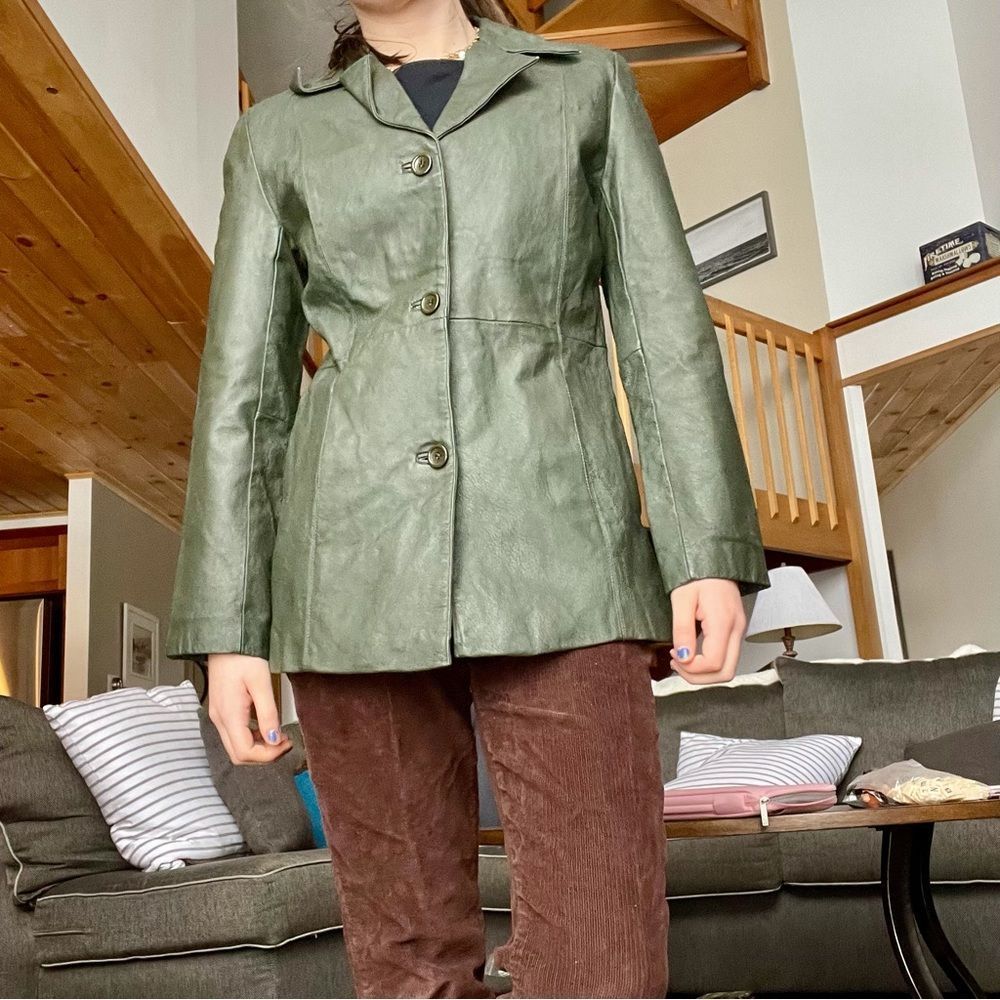 Green leather button jacket - Picture 7 of 7